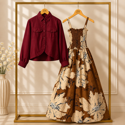 Luxe Bloom Smocked Maxi With Cropped Jacket