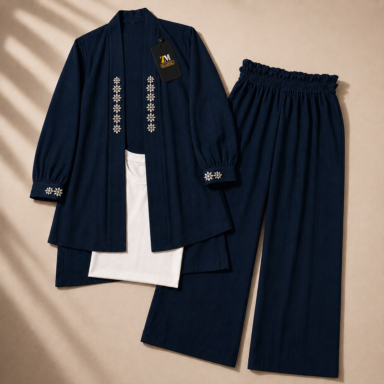 Navy blue sequence embroidered 3-piece co-ord set