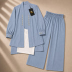 Light blue georgette wide-leg co-ord set with embroidered shrug