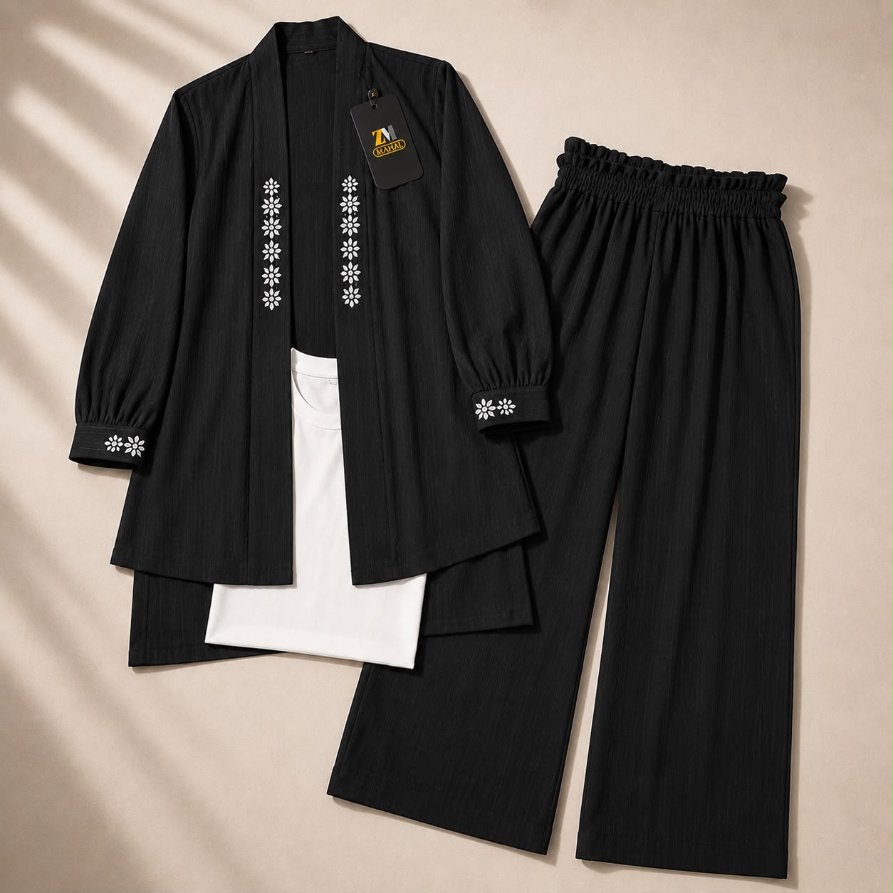 Black sequence embroidered georgette 3-piece co-ord set