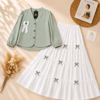 Mint Green Elegant Bow Detail Skirt Set