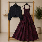 Bintamal Floral Turkish Style Smokie Maxi Dress Set with Jacket