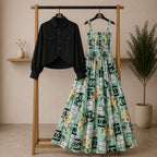 Bintamal Floral Turkish Style Smokie Maxi Dress Set with Jacket