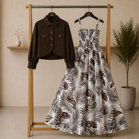 Bintamal Floral Turkish Style Smokie Maxi Dress Set with Jacket