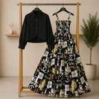 Bintamal Floral Turkish Style Smokie Maxi Dress Set with Jacket