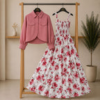 Bintamal Floral Turkish Style Smokie Maxi Dress Set with Jacket