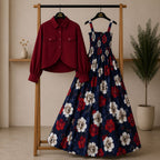 Bintamal Floral Turkish Style Smokie Maxi Dress Set with Jacket