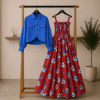 Bintamal Floral Turkish Style Smokie Maxi Dress Set with Jacket