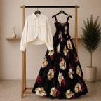Bintamal Floral Turkish Style Smokie Maxi Dress Set with Jacket