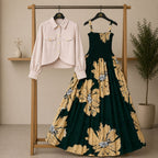 Bintamal Floral Turkish Style Smokie Maxi Dress Set with Jacket
