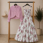 Bintamal Floral Turkish Style Smokie Maxi Dress Set with Jacket