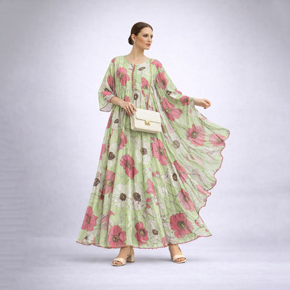 Stylish Bonanza Style 2 Piece Floral Frock with Dupatta Code-14