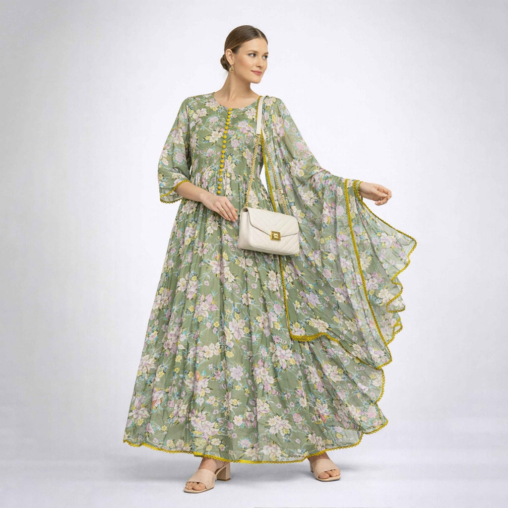 Stylish Bonanza Style 2 Piece Floral Frock with Dupatta Code-8