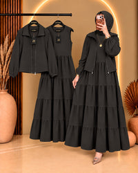 Elif Turkish Tiered Maxi & Jacket Set | ZM-036 - Navy Blue, L | SphereOutfit