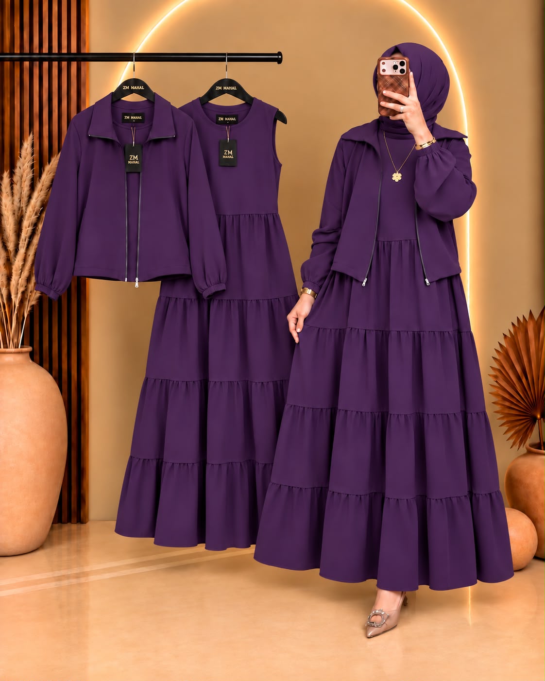 Elif Turkish Tiered Maxi & Jacket Set | ZM-036 - Black, XL | SphereOutfit