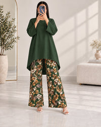 Lelan High-Low Shirt & Printed Wide-Leg Co-Ord Set