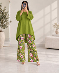 Lelan High-Low Shirt & Printed Wide-Leg Co-Ord Set