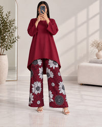 Lelan High-Low Shirt & Printed Wide-Leg Co-Ord Set