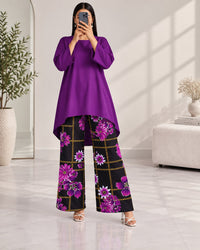 Lelan High-Low Shirt & Printed Wide-Leg Co-Ord Set