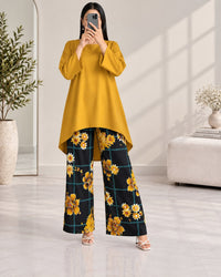 Lelan High-Low Shirt & Printed Wide-Leg Co-Ord Set
