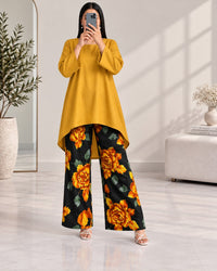 Lelan High-Low Shirt & Printed Wide-Leg Co-Ord Set