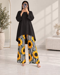 Lelan High-Low Shirt & Printed Wide-Leg Co-Ord Set