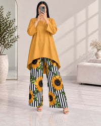 Lelan High-Low Shirt & Printed Wide-Leg Co-Ord Set