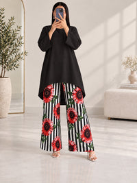 Lelan High-Low Shirt & Printed Wide-Leg Co-Ord Set