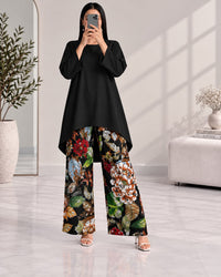 Lelan High-Low Shirt & Printed Wide-Leg Co-Ord Set