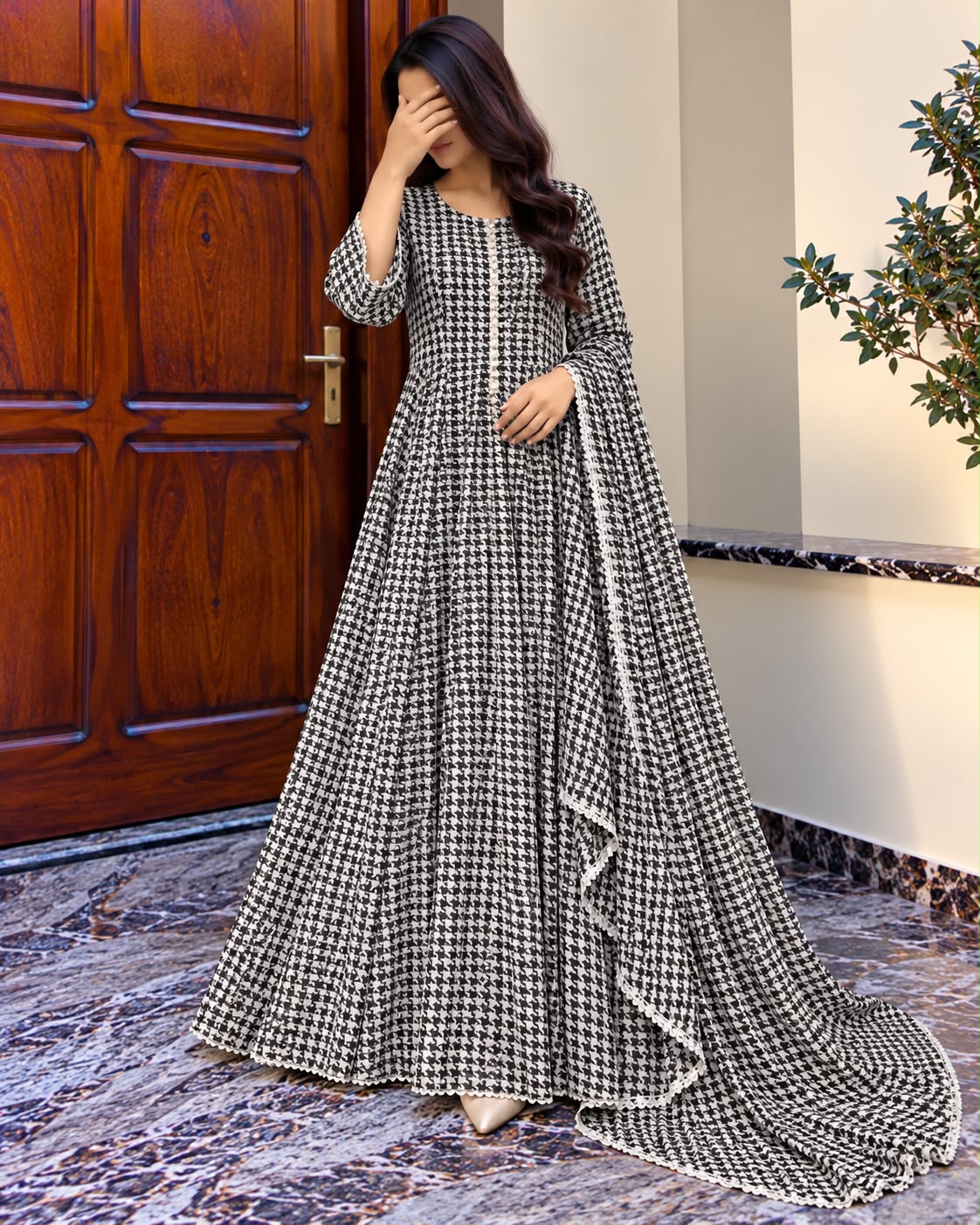 Stylish Bonanza Style 2 Piece Floral Frock with Dupatta Code-2