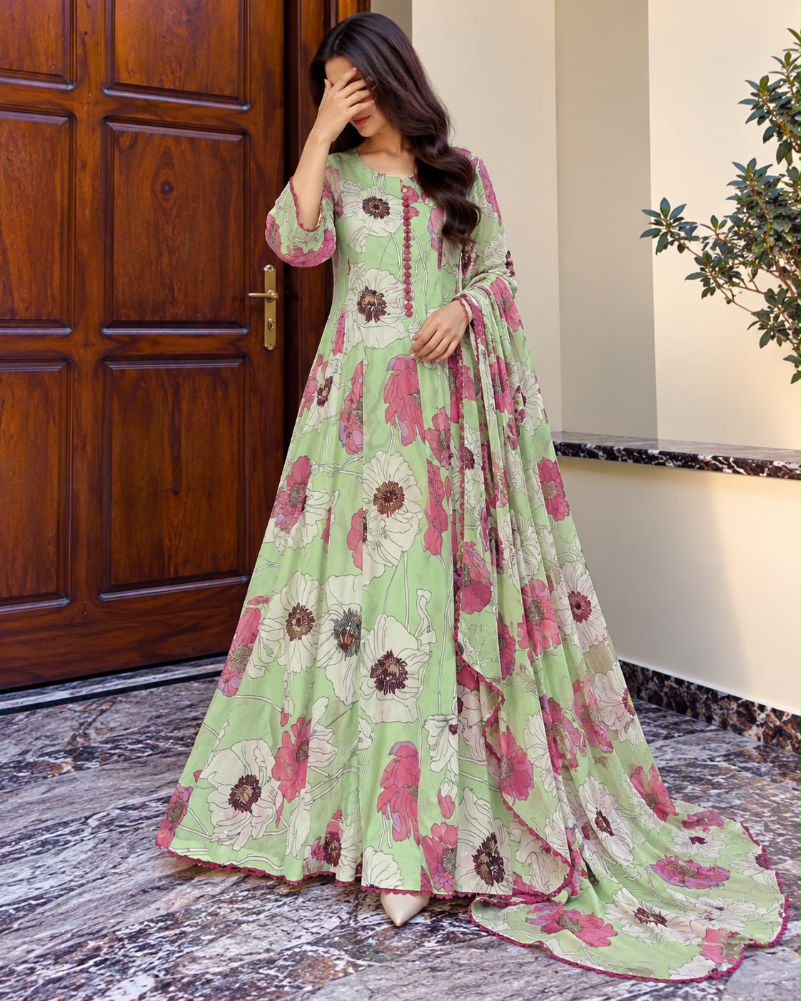 Stylish Bonanza Style 2 Piece Floral Frock with Dupatta Code-2