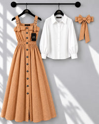 Lush Aura Turkish Maxi 2-piece front-open Turkish fabric maxi dress - Peach | AmalXpress