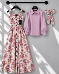 Lush Aura Turkish Maxi 2-piece front-open Turkish fabric maxi dress - Mauve | AmalXpress