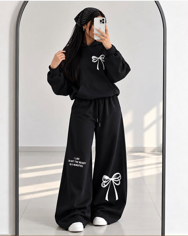 Turkish Style Bow Fleece Hoodie & Wide Leg Co-Ord Set