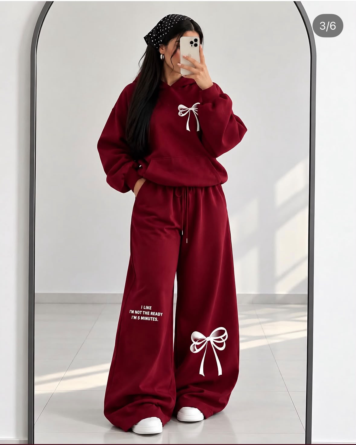 Turkish Style Bow Fleece Hoodie & Wide Leg Co-Ord Set - Maroon | AmalXpress