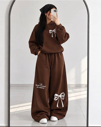 Turkish Style Bow Fleece Hoodie & Wide Leg Co-Ord Set - Navy Blue | AmalXpress