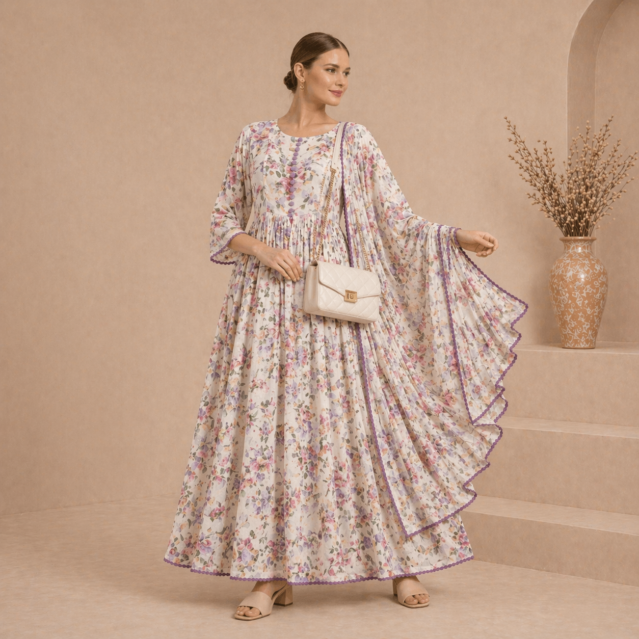 Stylish Bonanza Style 2 Piece Floral Frock with Dupatta Code-4