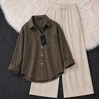 Women's oversized shirt and wide-leg co-ord set in olive taupe – SphereOutfit