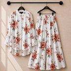 Women's floral shirt and wide-leg palazzo co-ord set in peach print – SphereOutfit