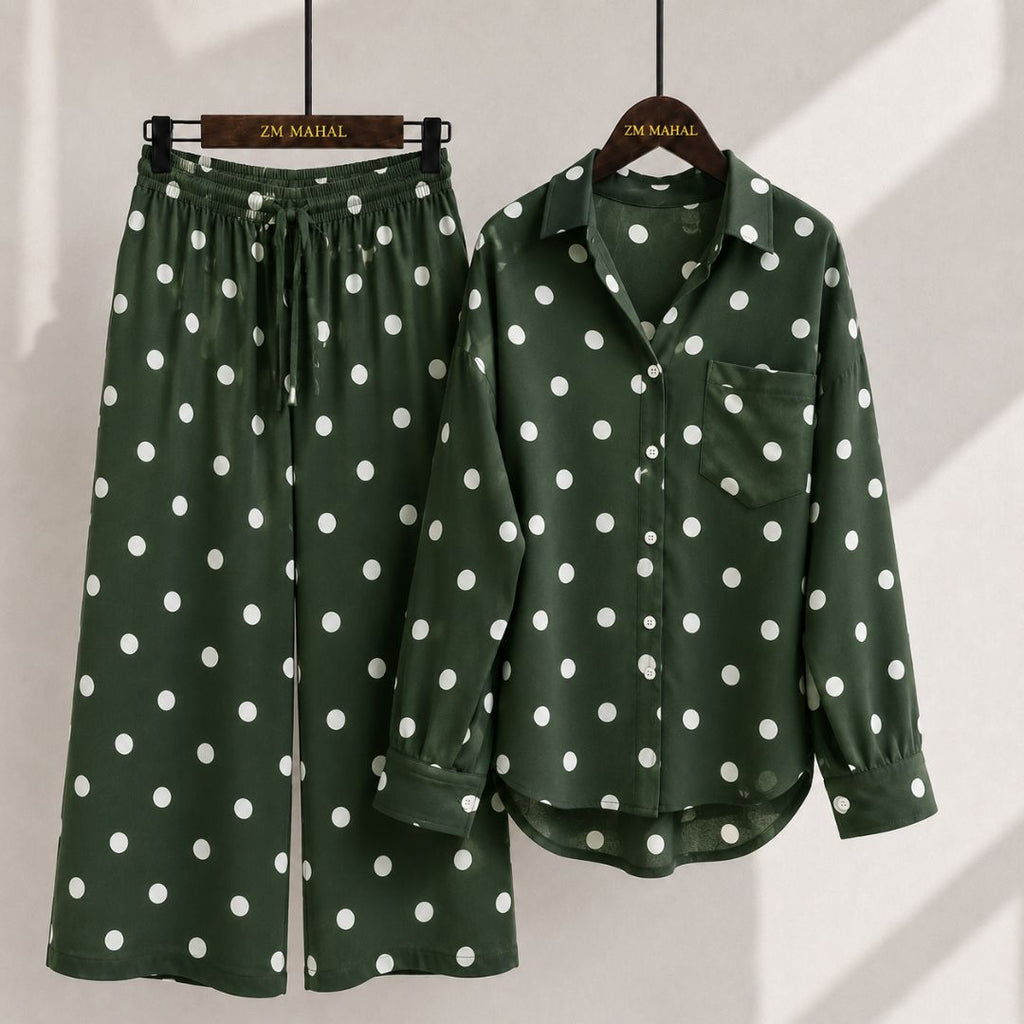 Classic Polka Dot Shirt & Wide-Leg Co-Ord Set