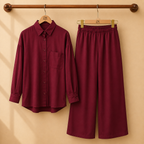 Textured Shirt & Wide-Leg Co-Ord Set