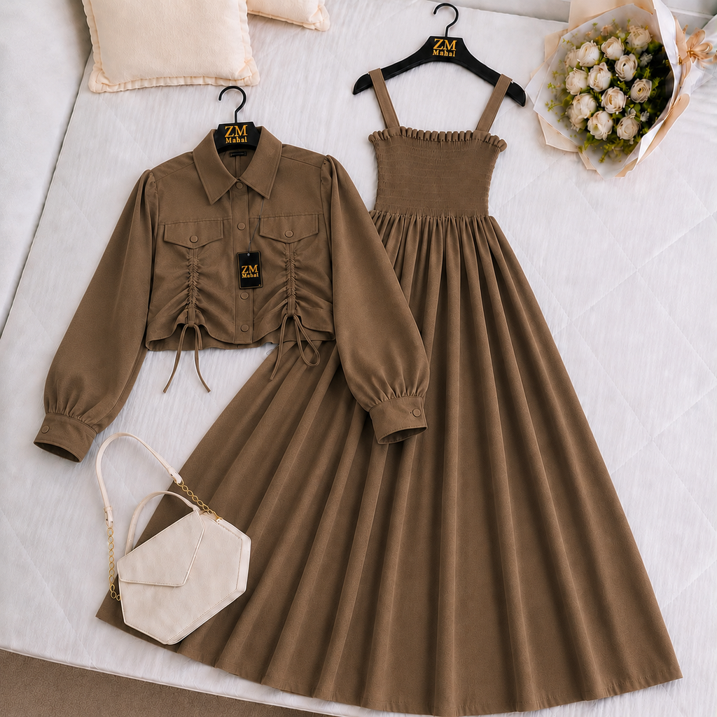 Turkish Ruched Jacket Maxi Set