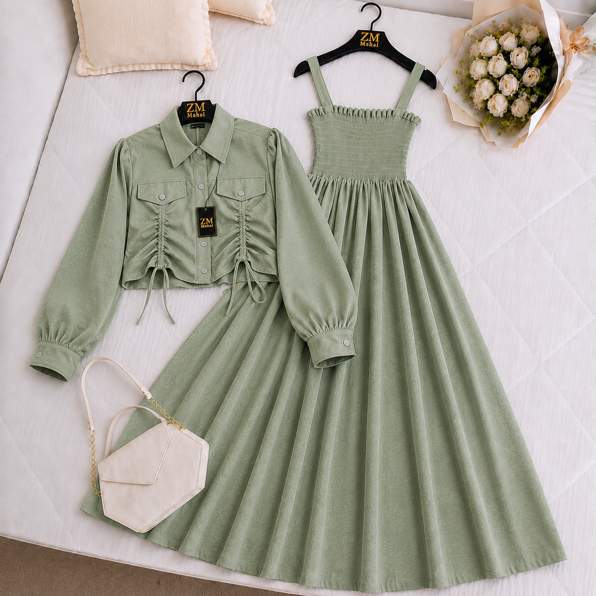 Turkish Ruched Jacket Maxi Set | ZM-003